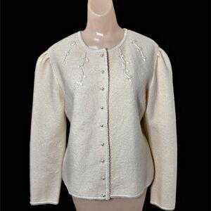 Le Roy Womens Vintage Wool Cardigan Medium Embroidered Sweater 1970s Vintage